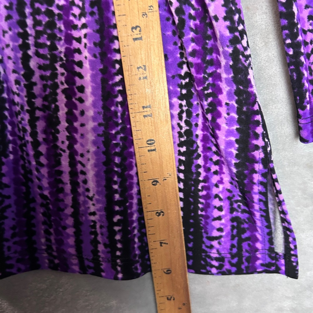 Susan Graver Tunic Top Liquid Knit XL Black Purple Abstract Drip Long Sleeve - Picture 7 of 10